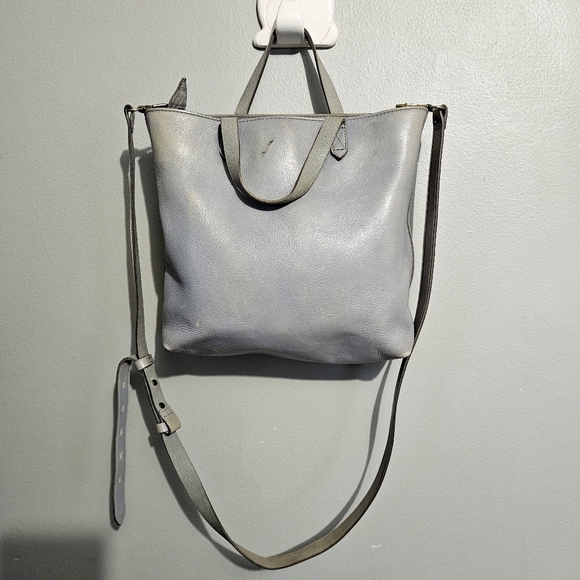 Madewell distressed Gray Leather crossbody Tote Bag - Picture 9 of 13